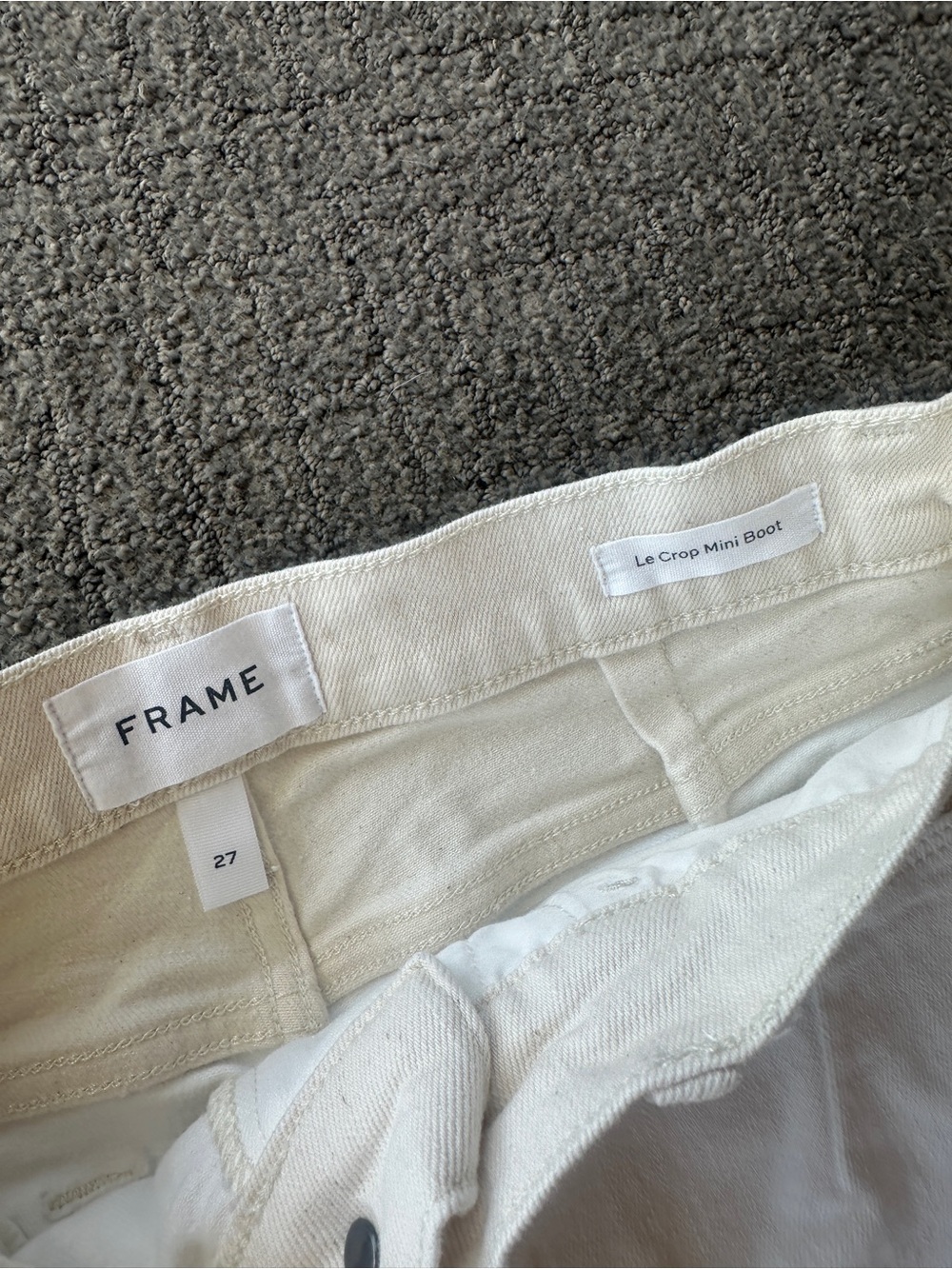 FRAME Le Mini Boot White Crop Raw Hem Denim Jeans Minimalist - Size 27 - Picture 3 of 11